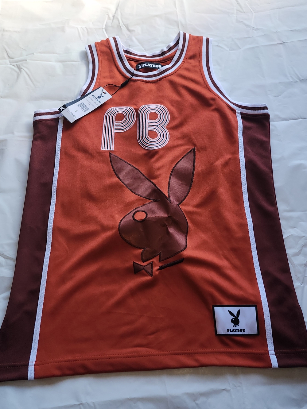 PLAYBOY MEN'S  Orange & Brown Sleeveless Basketball Jersey SIZE SMALL NWT!!!!